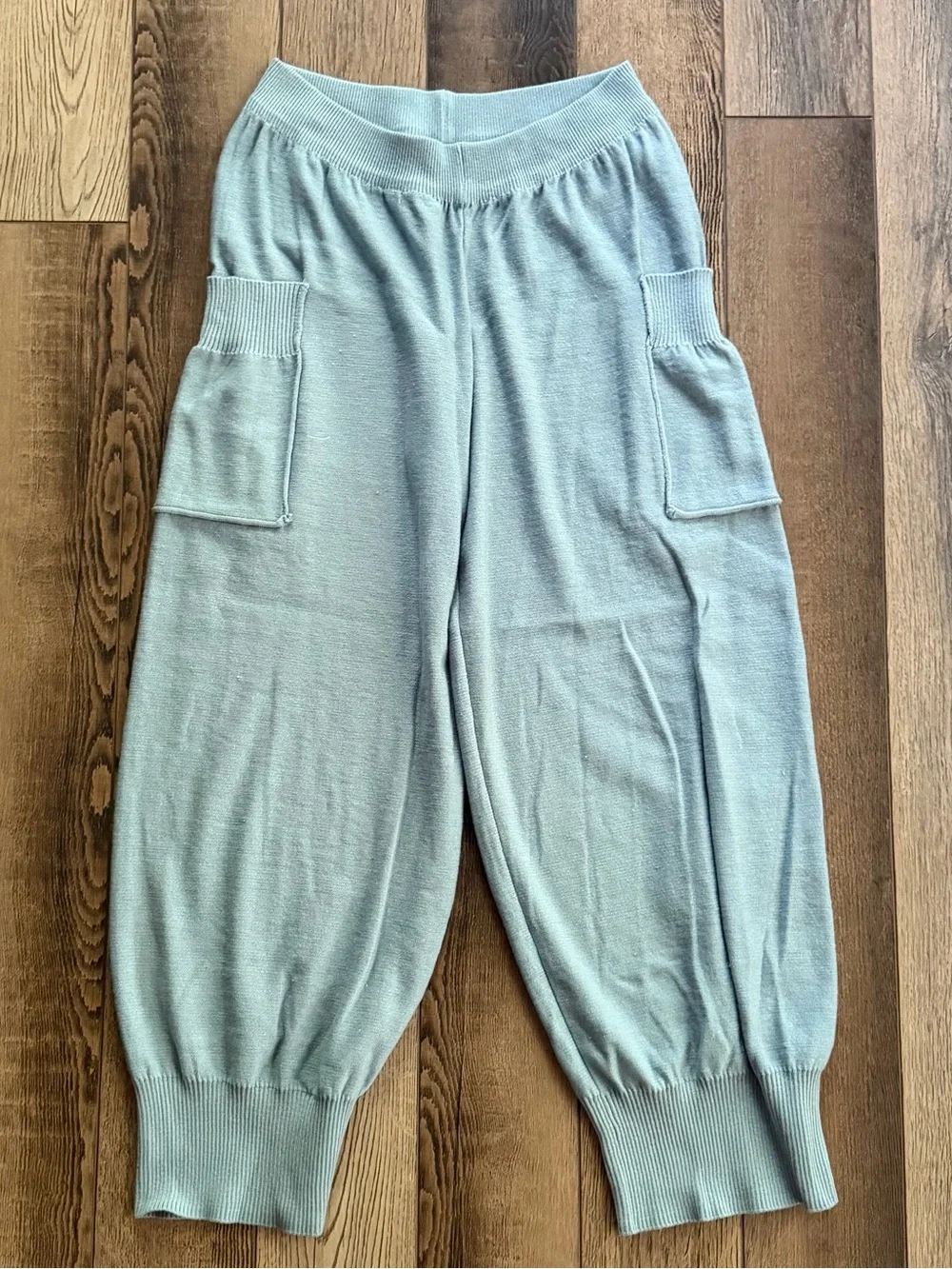 Free People Sage Green Cropped Knit Cargo Pants - Picture 1 of 4